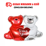 Bóng Hình Gấu Đỏ và Trắng Ôm Trái Tim - Cute Red and White Bears Holding Heart Foil Balloons VLT60