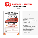 Thiệp Mời Sinh Nhật Xe Cứu Hỏa, Cảnh Sát Nhiều Mẫu Cho Bé - Fire Truck, Police Car Birthday Invitation Card For Kids Multiple Options, PHG64