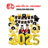 Bộ Bóng Trang Trí Tốt Nghiệp Màu Đen Vàng - Gold and Black Graduation Balloon Set LTN20