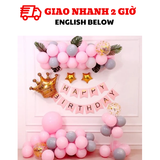 Bộ bóng trang trí sinh nhật hình vương miện cho bé gái màu hồng BBG18