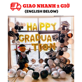 Bộ bong bóng trang trí tốt nghiệp màu bạc đen chữ vàng ltn26