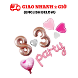 Bộ Bóng Chữ Party 8-3, Bóng Hình Trái Tim Màu Hồng Trang Trí Ngày Quốc Tế Phụ Nữ 8/3 - Pink Balloon Set for Women's Day Decorations WMD27
