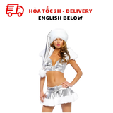 Bộ Trang Phục Giáng Sinh Màu Trắng Bạc Gợi Cảm Cho Quý Cô - Sexy Silver White Christmas Fur Trim Costume For Ladies TPHT46