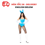 Bộ Trang Phục Hóa Trang Cô Nàng Thỏ Xanh Quyến Rũ Cho Tiệc Halloween - Women's Bunny Girl Suit, Anime Halloween Costume, Cosplay Bodysuit, Bunny Headband Stockings Set TPHT45