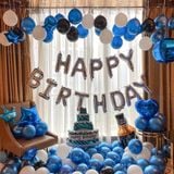 Bộ bong bóng trang trí tiệc sinh nhật màu xanh trắng snnl06