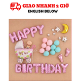 Bộ bong bóng trang trí tiệc bé gái màu hồng chấm bi BBG13