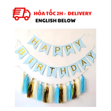 Bộ Dây Cờ Happy Birthday Màu Xanh Dương Và Tua Rua Trang Trí Sinh Nhật - Blue Happy Birthday Bunting And Tassels For Decorations DCK02