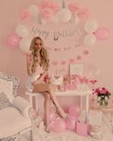 Bộ bóng trang trí sinh nhật màu hồng trắng SNNL44