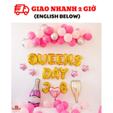 Bộ Bóng Chữ Happy Womens Day Trang Trí Ngày Quốc Tế Phụ Nữ 8/3 Màu Hồng Pastel - Pink Balloon Set for Decorations WMD03