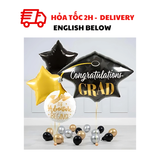 Bộ Bóng Trang Trí Lễ Tốt Nghiệp Hình Nón Màu Đen Vàng - Black And Gold Hat Shaped Balloons Combo For Graduation LTN54