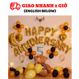 Bộ bong bóng trang trí tiệc kỉ niệm Happy Anniversary màu vàng hpan03