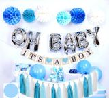 Bộ bong bóng trang trí tiệc thông báo giới tính màu xanh trắng tbgt02