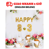 Bộ Bóng Chữ HAPPY 8-3  Màu Vàng Trang Trí Ngày Quốc Tế Phụ Nữ 8/3- Gold Balloon Set for Women's Day Decorations WMD12