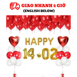 Bộ Bóng HAPPY 14.02 Và Trái Tim Trang Trí Valentine - HAPPY 14.02 and Heart Balloons Set For Red Theme Valentine Decoration VLT35