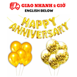 Bộ bóng trang trí kỷ niệm Happy Anniversary màu vàng hpan25