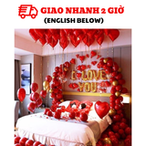 Bộ Bóng Chữ I LOVE YOU, Bóng Trái Tim Và Cánh Hoa Trang Trí Valentine - I LOVE YOU and Heart Balloons, Rose Petals Set For Valentines Day Decorations VLT37