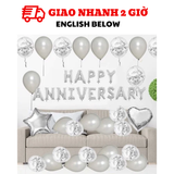Bộ bong bóng trang trí Happy Anniversary màu bạc xám hpan27