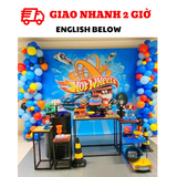 Bộ bong bóng trang trí sinh nhật chủ đề Hot Wheels màu xanh cam PHG32
