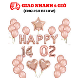 Bộ Bóng HAPPY 14.02 Màu Rose Gold Trang Trí Valentine - Rose Gold HAPPY 14.02 Balloons Set For Valentines Day Decorations VLT39