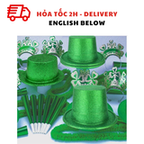 Bộ Phụ Kiện Nón, Vòng Kim Tuyến Và Kèn Màu Xanh Lá Cho Lễ Hội Patrick's Day - Green Glitter Hats, Necklaces And Blowout Horns For St. Patrick's Day Party PTD21