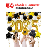 Bộ Bong Bóng Trang Trí Và Phụ Kiện Happy New Year Màu Vàng PTK14
