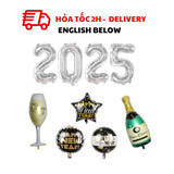 Bộ Bong Bóng Trang Trí Tiệc Năm Mới Hình Chai, Ly - Happy New Year Combo CBHP02