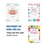 Thiệp Mời Sinh Nhật Chủ Đề Bánh Donut, Bánh Ngọt, Trái Cây Nhiều Mẫu Tiếng Việt TCD30