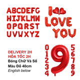 Bong Bóng Số, Chữ Cái Màu Đỏ 40cm Trang Trí Tiệc Valentine - 40cm Red Number, Letter and Heart Foil Balloons For Party Decorations VLT68