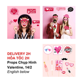 Bộ Phụ Kiện Chụp Hình Valentine, Lễ Tình Nhân - Valentine's Day Photo Booth Props, Selfie Posing Signs VLT31
