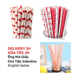 Ống Hút Giấy Màu Hồng, Màu Đỏ Cho Tiệc, Trang Trí Valentine - Red, Pink Paper Straws For Valentine Parties VLT69
