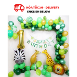 Bộ Bóng Trang Trí Hình Thú Chủ Đề Rừng Xanh | Jungle Safari Balloons Garland Kit with Animals KAB18