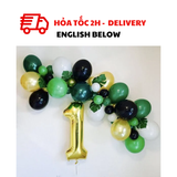Bộ Bóng Cao Su Xanh Lá, Bóng Số Vàng Chủ Đề Rừng Xanh Trang Trí Sinh Nhật, Thôi Nôi Cho Bé - Safari Theme Party Decorations, Green Latex Balloons and Gold Number Balloon for Birthday Decorations KAB11