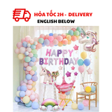 Bộ Bóng Happy Birthday Unicorn Màu Hồng - Pink Unicorn Balloons Set For Kid’s Birthday Party UPKP01