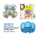 Bóng Hình Trứng, Bóng Happy Easter Tròn, Cài Tóc Tai Thỏ Nhiều Mẫu Trang Trí Lễ Phục Sinh - Easter Foil Balloons, Chicken Egg, Round Shaped Foil Balloons, Bunny Headbands for Party, Home Decoration LPS10