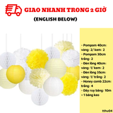 Bộ Lồng Đèn Tổ Ong Trung Thu Trắng Vàng - Mid-Autumn Honeycomb White Yellow Set TTHU04