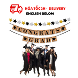 Dây Cờ Màu Nâu Đen Trang Trí Lễ Tốt Nghiệp Congrats Grad Bunting LTN02