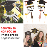 Bộ Phụ Kiện, Hashtag Chụp Hình Lễ Tốt Nghiệp Nhiều Mẫu - Graduation Photo Props, Funny Graduation Party Selfie Props for High School and College Graduations LTN01