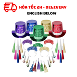 Combo Kèn Loa, Vương Miện Và Nón Happy New Year Combo Party Horn, Headband and Hat For New Year Party PTK25