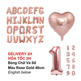 Bong Bóng Chữ Cái, Số Màu Rose Gold 40cm Trang Trí Ngày Quốc Tế Phụ Nữ, 8/3 - Rose Gold Letter, Number and Heart Balloons For Decorations WMD55