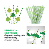 Bộ Ống Hút Giấy, Muỗng Và Nĩa Màu Xanh Lá Cho Lễ Hội Patrick's Day - Green Straws, Spoons And Folks For St. Patrick's Day Party PTD22