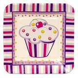 Dĩa giấy lớn Bánh cupcake hồng 23cm 6c/gói