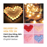Cánh Hoa Hồng, Nến Tách Trà, Và Đèn Led Trang Trí Valentine - Rose Petals, Tealight Candles, Fairy Lights For Romantic Valentine's Day, 14/02, Couples Day VLT71