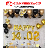Bộ Bóng HAPPY 14.02 Màu Vàng Trang Trí Valentine - Gold HAPPY 14.02 Balloons Set For Valentine Decorations VLT40