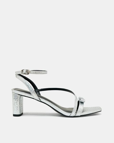 Giày Sandal Gót Vuông Quai Mảnh Phối Nơ Quai Cổ Chân