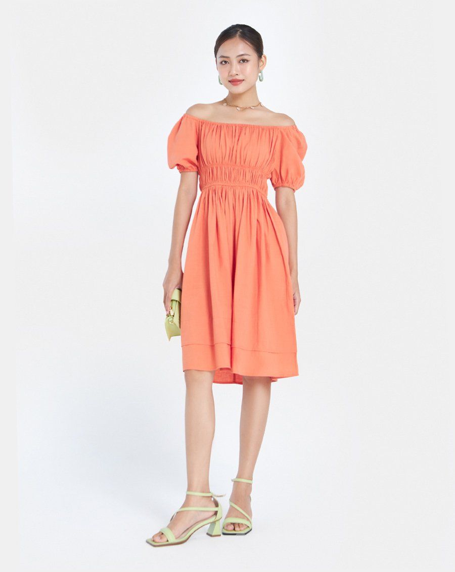 Đầm midi luồn thun ngực