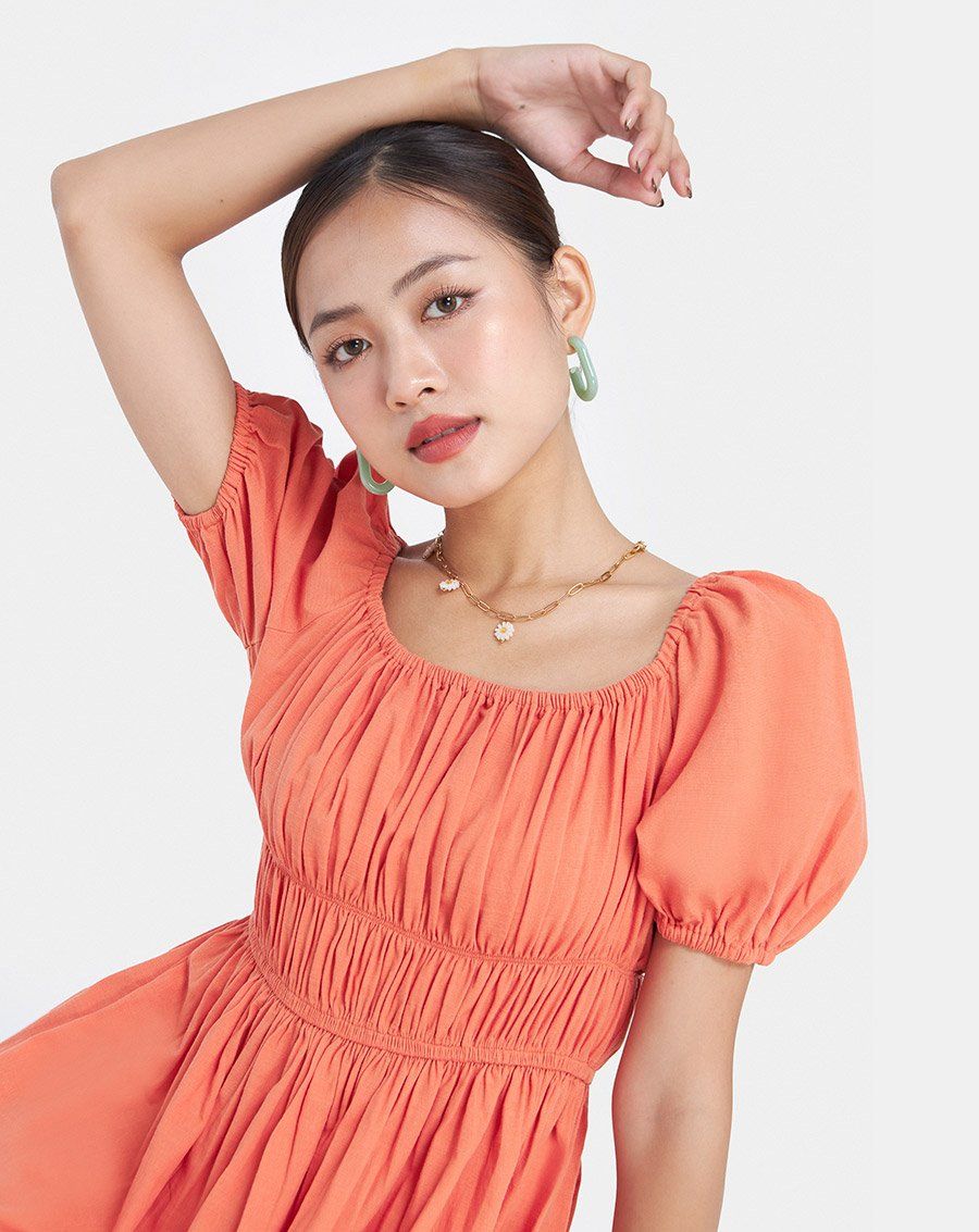 Đầm midi luồn thun ngực