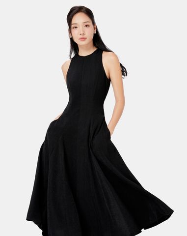  Đầm maxi cổ yếm form xòe 