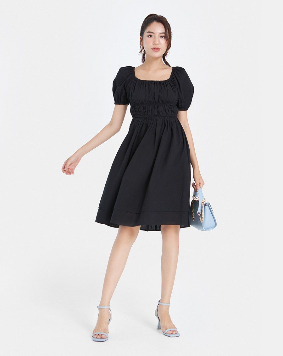 Đầm midi luồn thun ngực