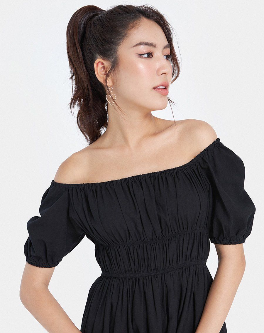 Đầm midi luồn thun ngực
