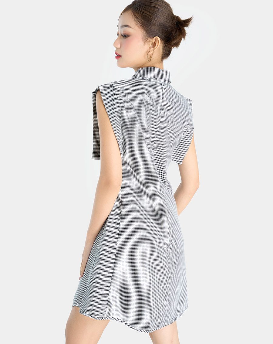 Đầm mini cổ sơ mi vai chờm